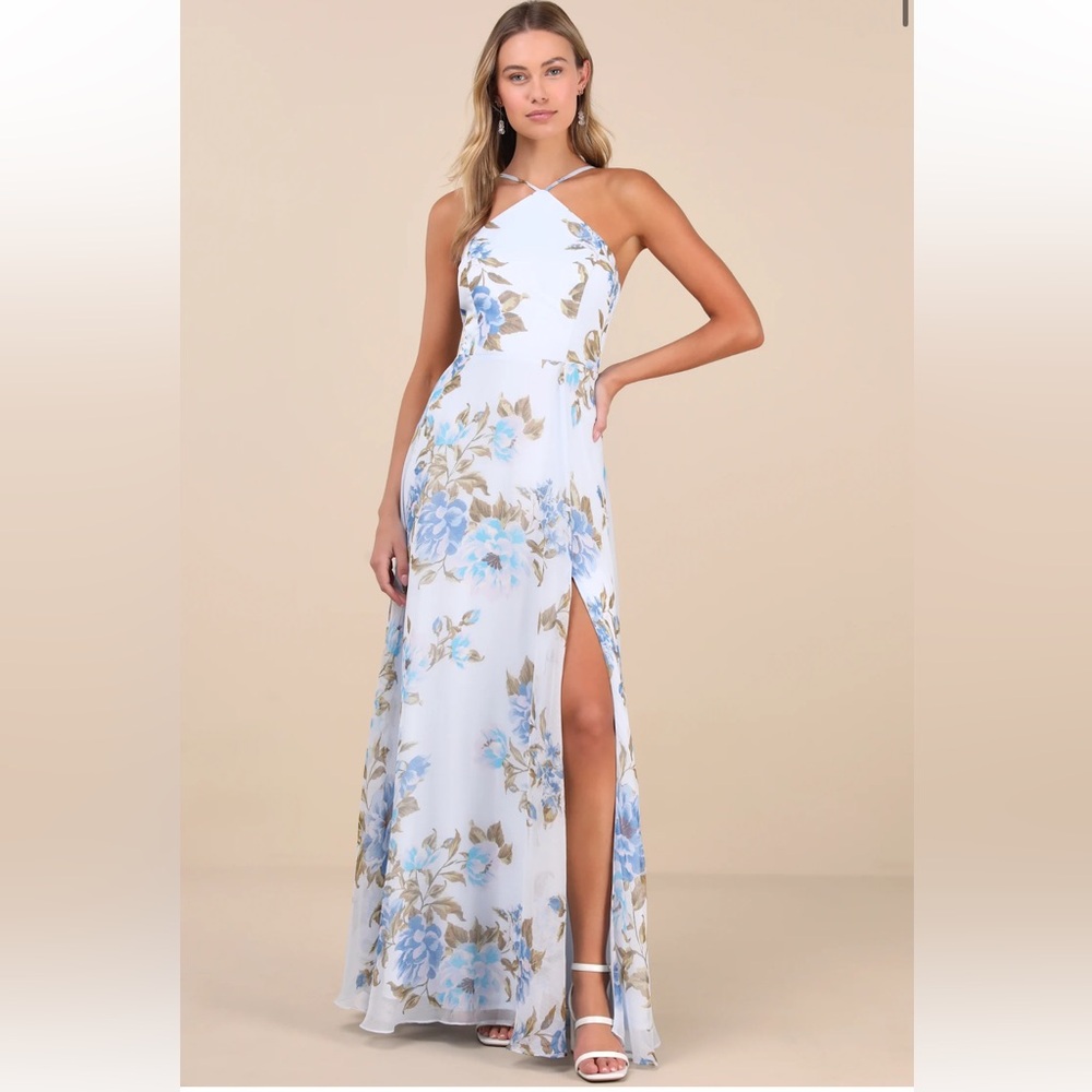 Floral Halter Neck Maxi Dress